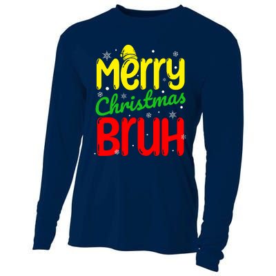 Merry Christmas Bruh Xmas Santa Claus Snow Flakes Boy Cooling Performance Long Sleeve Crew