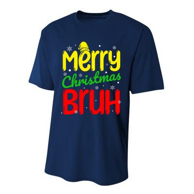 Merry Christmas Bruh Xmas Santa Claus Snow Flakes Boy Performance Sprint T-Shirt