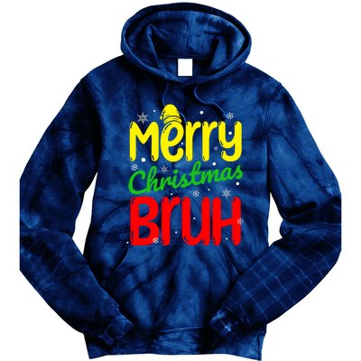 Merry Christmas Bruh Xmas Santa Claus Snow Flakes Boy Tie Dye Hoodie