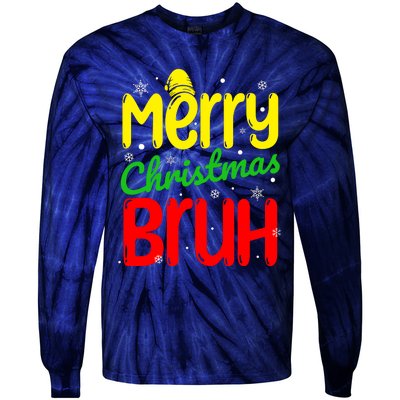 Merry Christmas Bruh Xmas Santa Claus Snow Flakes Boy Tie-Dye Long Sleeve Shirt