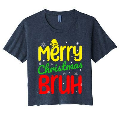 Merry Christmas Bruh Xmas Santa Claus Snow Flakes Boy Women's Crop Top Tee