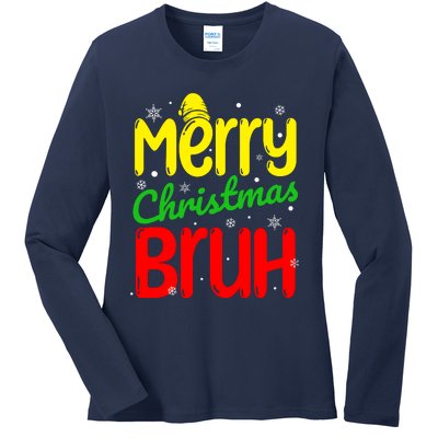 Merry Christmas Bruh Xmas Santa Claus Snow Flakes Boy Ladies Long Sleeve Shirt