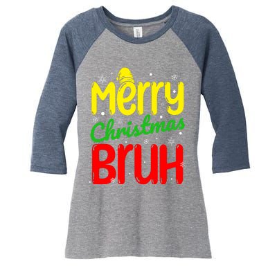 Merry Christmas Bruh Xmas Santa Claus Snow Flakes Boy Women's Tri-Blend 3/4-Sleeve Raglan Shirt