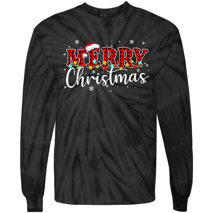 Merry Christmas Buffalo Plaid Red Santa Family Xmas Pajamas Tie-Dye Long Sleeve Shirt