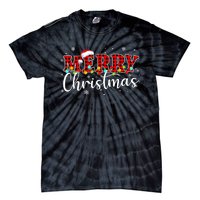 Merry Christmas Buffalo Plaid Red Santa Family Xmas Pajamas Tie-Dye T-Shirt