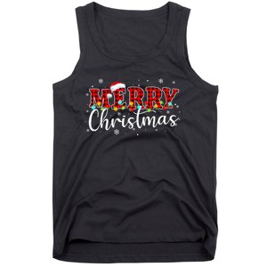 Merry Christmas Buffalo Plaid Red Santa Family Xmas Pajamas Tank Top