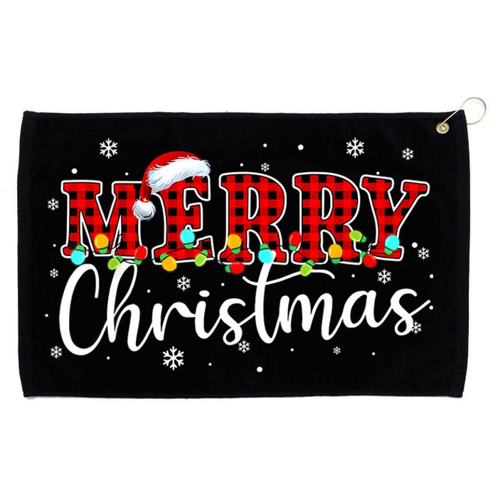 Merry Christmas Buffalo Plaid Red Santa Family Xmas Pajamas Grommeted Golf Towel