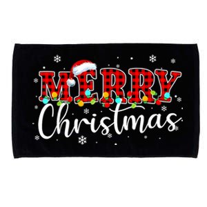 Merry Christmas Buffalo Plaid Red Santa Family Xmas Pajamas Microfiber Hand Towel