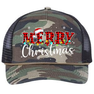 Merry Christmas Buffalo Plaid Red Santa Family Xmas Pajamas Retro Rope Trucker Hat Cap