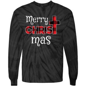 Merry Christmas Buffalo Plaid Tie-Dye Long Sleeve Shirt