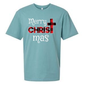 Merry Christmas Buffalo Plaid Sueded Cloud Jersey T-Shirt