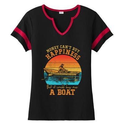 Money Cant Buy Happiness But It Can Buy Me A Boat Boating Funny Gift Ladies Halftime Notch Neck Tee