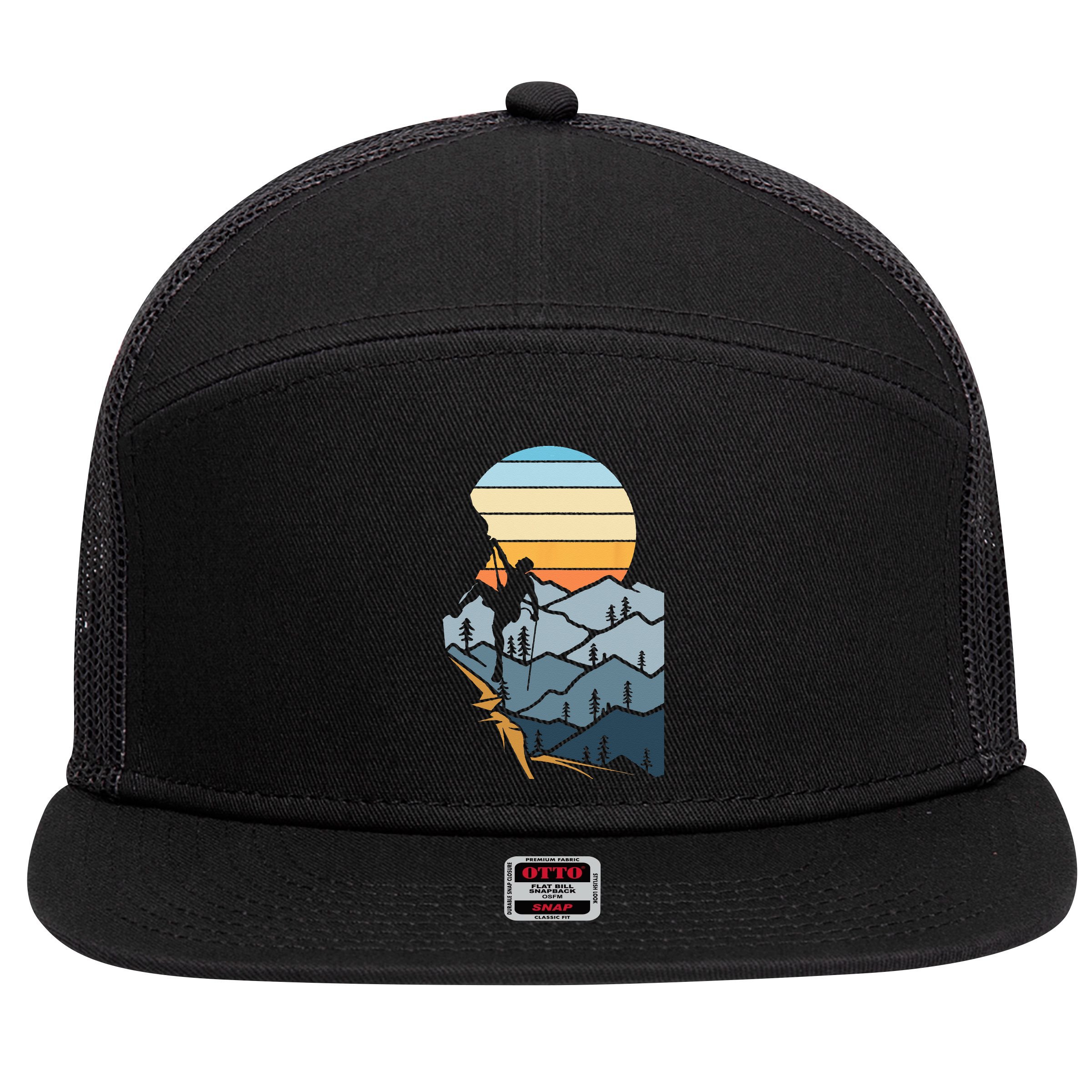 Mountain Climber Boulder Sports Hobby Retro Rock Climbing 7 Panel Mesh Trucker Snapback Hat