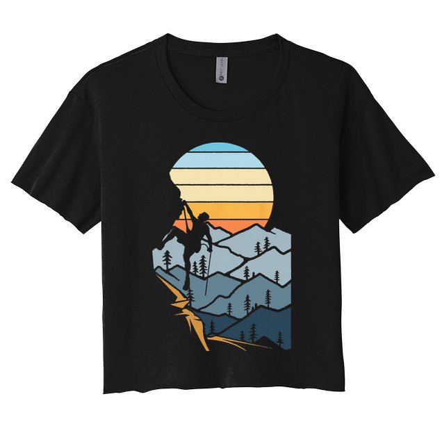 Mountain Climber Boulder Sports Hobby Retro Rock Climbing Women's Crop Top Tee