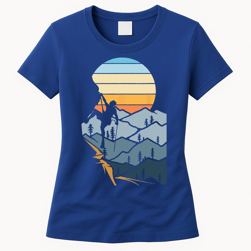 Mountain Climber Boulder Sports Hobby Retro Rock Climbing Womens T-Shirt