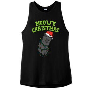 Meowy Catmas Black Cat Funny Christmas Xmas Cat Owner Pj Ladies PosiCharge Tri-Blend Wicking Tank