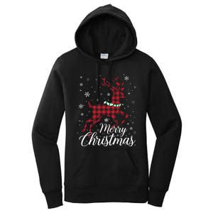 Merry Christmas Buffalo Plaid Reindeer Xmas Family Gift Women's Pullover Hoodie