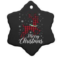 Merry Christmas Buffalo Plaid Reindeer Xmas Family Gift Ceramic Star Ornament