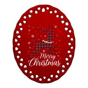 Merry Christmas Buffalo Plaid Reindeer Xmas Family Gift Ceramic Oval Ornament