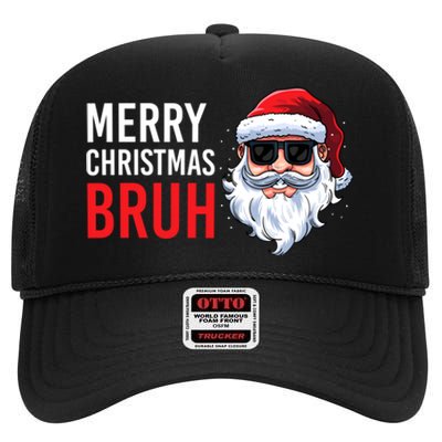 Merry Christmas Bruh Meme Funny Saying For Brother High Crown Mesh Back Trucker Hat