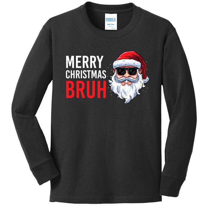 Merry Christmas Bruh Meme Funny Saying For Brother Kids Long Sleeve Shirt