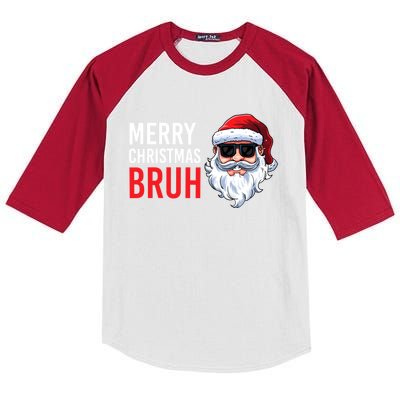 Merry Christmas Bruh Meme Funny Saying For Brother Kids Colorblock Raglan Jersey