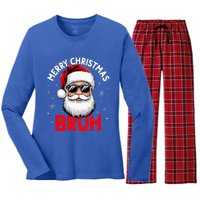 Merry Christmas Bruh Funny Santa Claus Women's Long Sleeve Flannel Pajama Set 