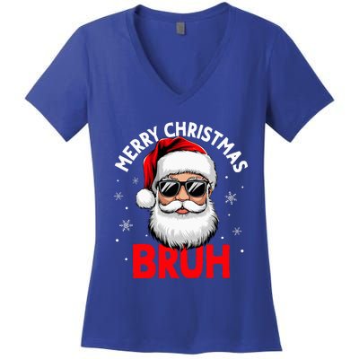 Merry Christmas Bruh Funny Santa Claus Women's V-Neck T-Shirt