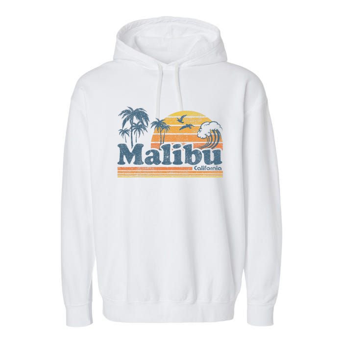 Malibu California Beach Vacation Cute Vintage Cali 70s Retro Garment-Dyed Fleece Hoodie