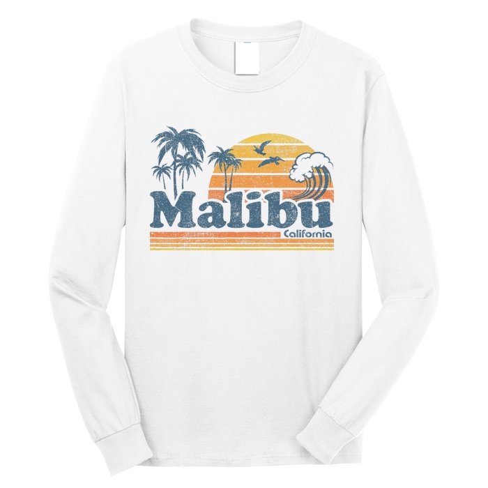 Malibu California Beach Vacation Cute Vintage Cali 70s Retro Long Sleeve Shirt