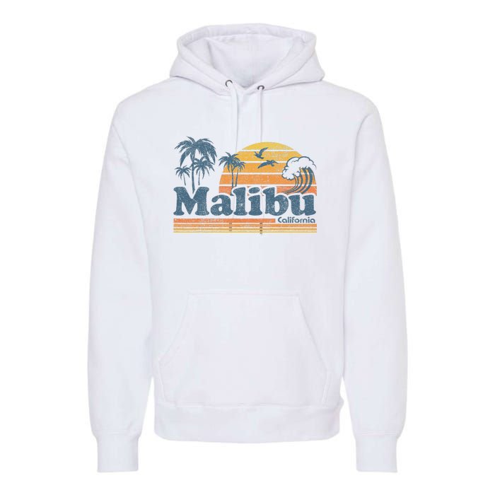 Malibu California Beach Vacation Cute Vintage Cali 70s Retro Premium Hoodie