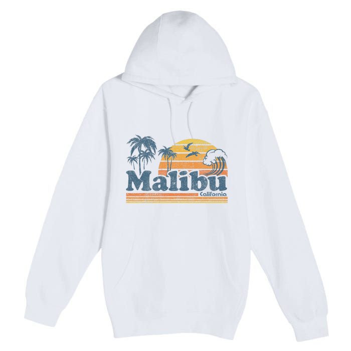 Malibu California Beach Vacation Cute Vintage Cali 70s Retro Premium Pullover Hoodie