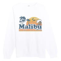 Malibu California Beach Vacation Cute Vintage Cali 70s Retro Premium Crewneck Sweatshirt