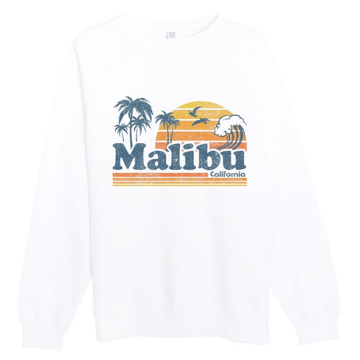 Malibu California Beach Vacation Cute Vintage Cali 70s Retro Premium Crewneck Sweatshirt