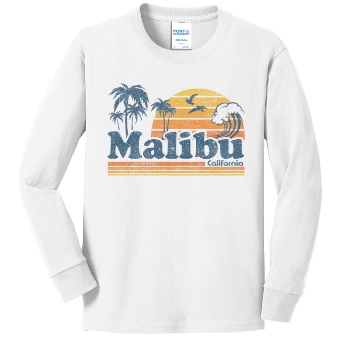 Malibu California Beach Vacation Cute Vintage Cali 70s Retro Kids Long Sleeve Shirt