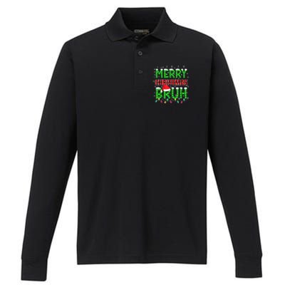 Merry Christmas Bruh Holiday Festive Performance Long Sleeve Polo