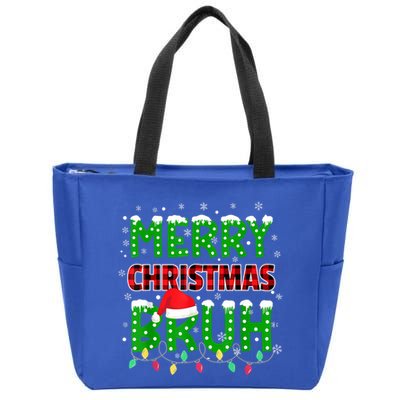Merry Christmas Bruh Holiday Festive Zip Tote Bag