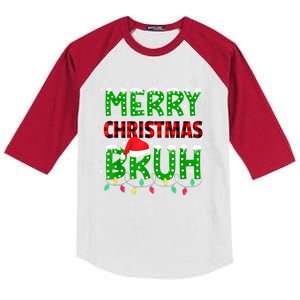 Merry Christmas Bruh Holiday Festive Kids Colorblock Raglan Jersey