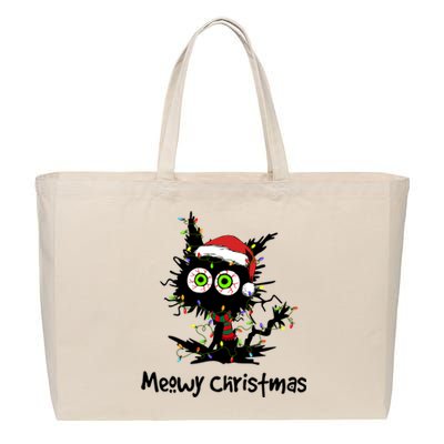 Meowy Christmas Black Cat Light Christmas Pajamas Funny Gift Cotton Canvas Jumbo Tote