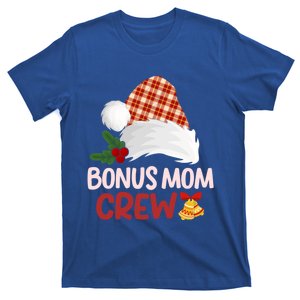 Merry Christmas Bonus Mom Crew Santa Hat Buffalo Plaid Funny Gift T-Shirt