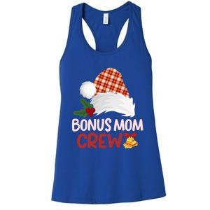 Merry Christmas Bonus Mom Crew Santa Hat Buffalo Plaid Funny Gift Women's Racerback Tank