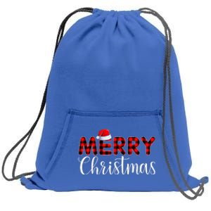 Merry Christmas Buffalo Plaid Red Santa Hat Pajama  Sweatshirt Cinch Pack Bag