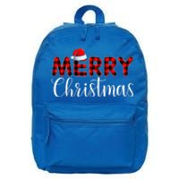 Merry Christmas Buffalo Plaid Red Santa Hat Pajama  16 in Basic Backpack