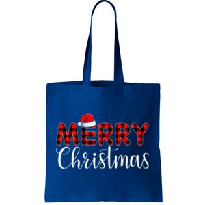 Merry Christmas Buffalo Plaid Red Santa Hat Pajama  Tote Bag