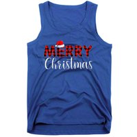 Merry Christmas Buffalo Plaid Red Santa Hat Pajama  Tank Top