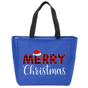 Merry Christmas Buffalo Plaid Red Santa Hat Pajama  Zip Tote Bag