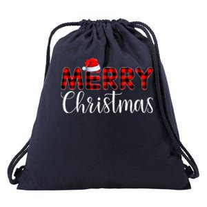 Merry Christmas Buffalo Plaid Red Santa Hat Pajama  Drawstring Bag