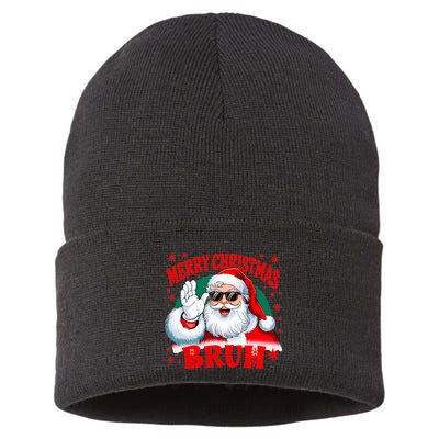 Merry Christmas Bruh Santa Claus Funny Sustainable Knit Beanie