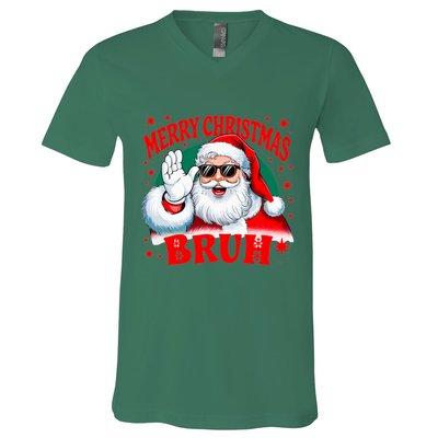 Merry Christmas Bruh Santa Claus Funny V-Neck T-Shirt