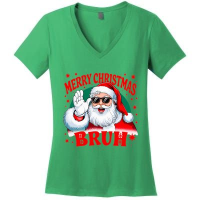 Merry Christmas Bruh Santa Claus Funny Women's V-Neck T-Shirt